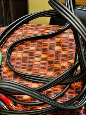 Black RCA Audio/Video Cable with Red & Green Connectors